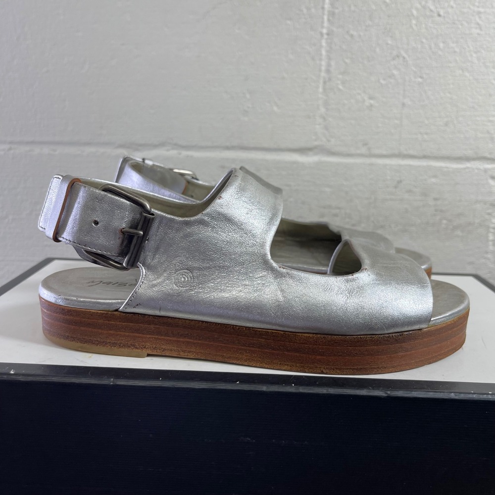 Marsell Womens Sandals Silver Metallic Leather Platform Slingback Sz 36 EU/6 US